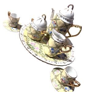 Vintage Yellow Butterfly 10 Piece MINI Tea Set Porcelain Decorative Tea Party